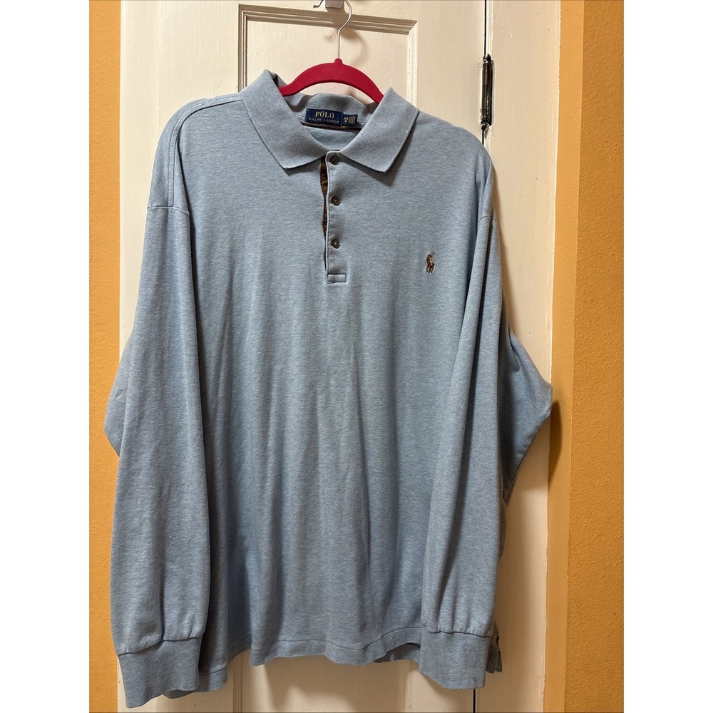 Men's polo Ralph Lauren 1/4 button up knit long sleeve with collar Light Blue